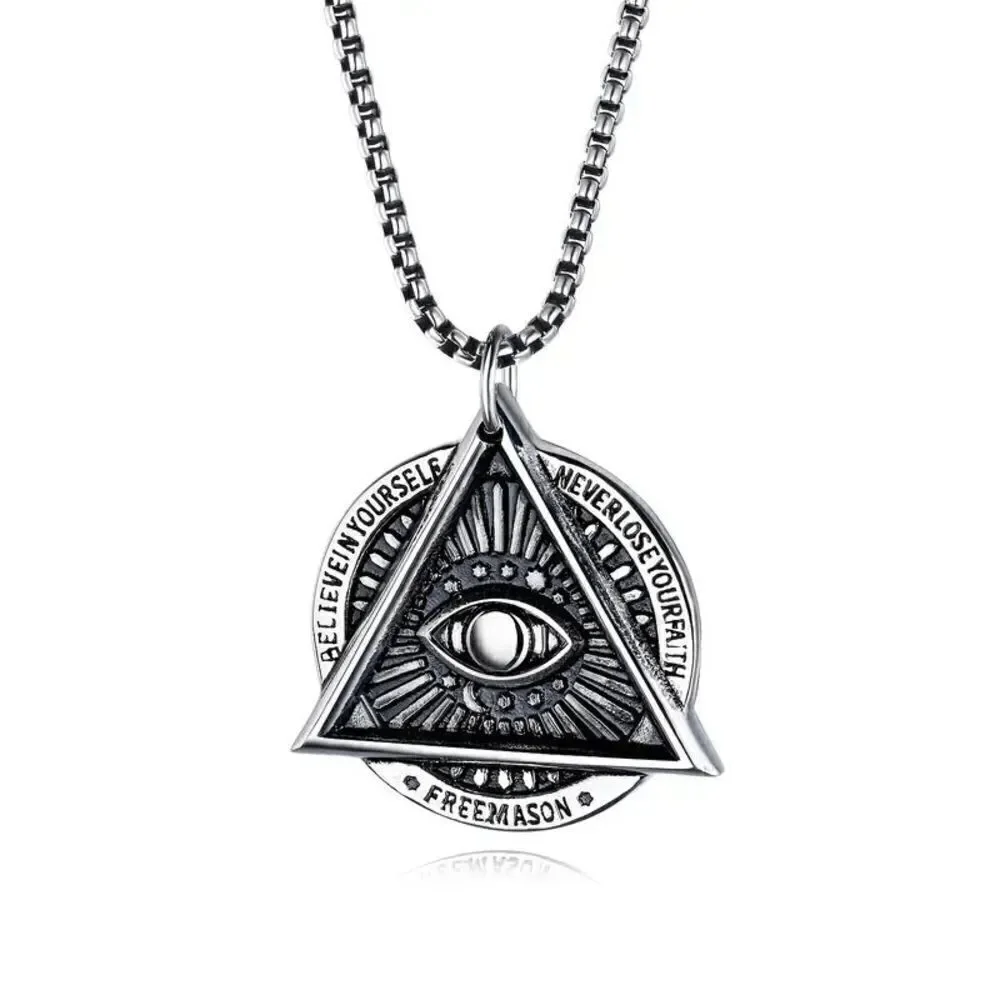 Stainless Steel Masonic Illuminati All Seeing Evil Eye Pendant Chain Necklace